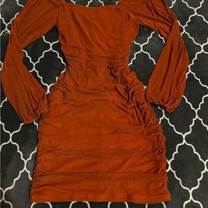 Chic Long Sleeve Rust Dress